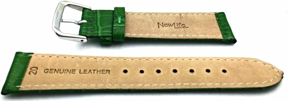 NewLife 20mm Green Genuine Leather Watchband | Square Alligator Crocodile Grain, Lightly Padded Replacement Watchstrap that brings to Any Watch (Mens Standard Length)
