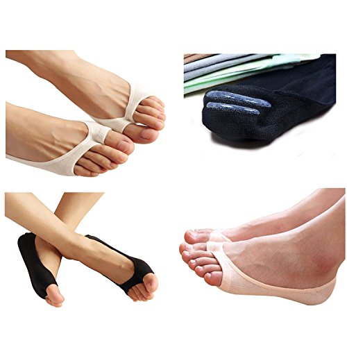 Image of seven wolves Womens Peep Toe Socks 6 Pairs, Toeless Cotton No Show Socks Non Slip Shoe Liner