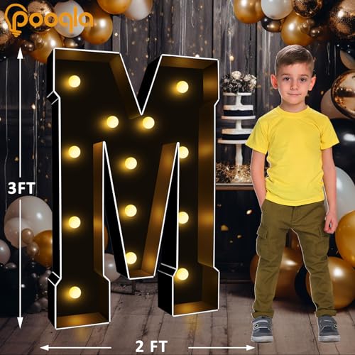 Image of Pooqla 3FT Marquee Light Up Letters, Black Large Letter M Party Decorations | LED Marquee Letters 3 Feet Tall, Black Giant Mosaic Letters Gift for Boys Men Birthday Anniversary Wedding Decoration