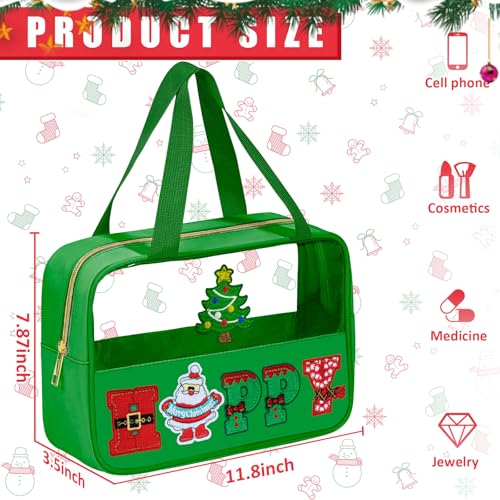 Christmas-Gifts-Cosmetic-Makeup-Bag-with-Chenille-Letter-Patch-Nylon-PVC-Waterproof-Travel-Pouch-with-Zipper-Handle-Large-Capacity-Happy-Santa-Toiletry-Storage-Bag-for-Girls-Women Christmas Gifts Cosmetic Makeup Bag with Chenille Letter Patch Nylon PVC Waterproof Travel Pouch with Zipper Handle Large Capacity Happy Santa Toiletry Storage Bag for Girls Women