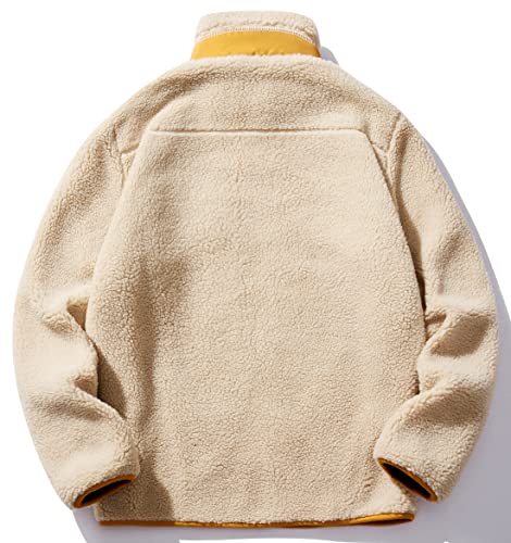 chouyatou Men's Winter Stand Collar Contrast Zip Pocket Fuzzy Sherpa Warm Zip Up Fleece Hoodie Jacket2