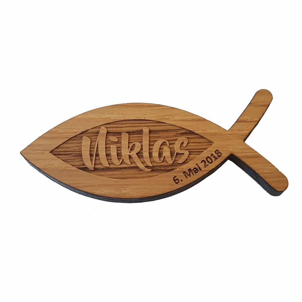 Holz Deko-Konfetti "Fisch" zur Konfirmation ☆Firmung ☆Kommunion ☆personalisiert mit Namen & Datum ☆Gastgeschenke ☆Deko