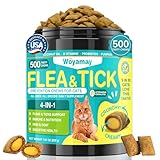 Woyamay 4-IN-1 Flea and Tick Prevention for Cats, 500 Crunchy & Creamy Chews, Cat Flea Treatment, Natural Oral Flea Treatment for Cats, Daily Support for Flea, Immune, Skin & Coat, Gut, Chicken Flavor