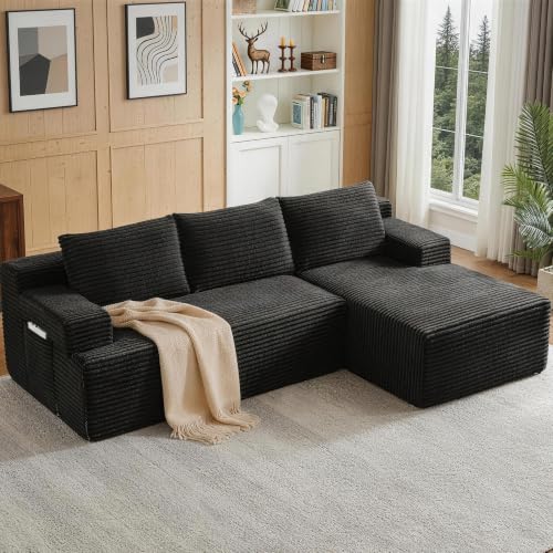 Image of Boneless Couch, Modular Sectional Couches for Living Room, U-Shaped Cloud Couch Sofa with Deep Seat, Fluffy Corduroy Upholstered Corner Sofa