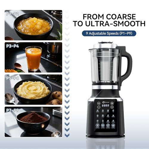 Glass Blenders for Kitchen with Tamper, Blender for Smoothies, Professional Blenders 1500W Motor, 9 Adjustable Speeds, 14 Preset Programs, High-Speed Heating Blender for Nut Milk, Soups, Sauces & More image 5
