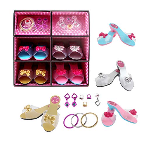 Fanteecy Princess Dress Up and Role Play Collection Shoe Set and Jewelry Boutique (12 Piece Dress up Set) Ages 3-10 (Pink)