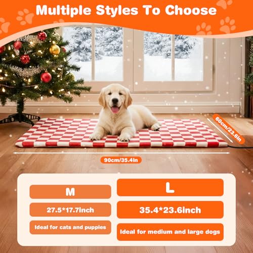 FODAHRWS Dog and Cat Heating Pad, 12 Adjustable Temperature & Timer with Chew Resistant Cord, Indoor Pet Heated Bed Mat for Cats and Dogs (Red, 35.4x23.6in)