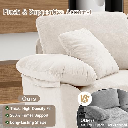 Image of OUYESSIR U-Shaped Sectional Sofa Couch, 4 Seat Sofa Set for Living Room, Convertible L-Shaped Velvet Couch Set with Chaise Lounge, Ottoman and Pillows,114 inches (White)