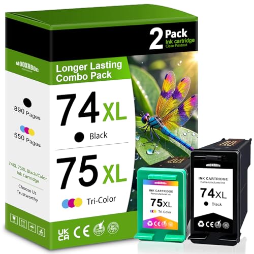 Cartuchos de tinta 74XL 75XL compatibles con HP 74 75 de repuesto para impresora DeskJet D4260 D4360 D4280 C4280 C4300 C4400 OfficeJet J5788 J6480 J5725 (paquete de 2, 1 negro, 1 tricolor)