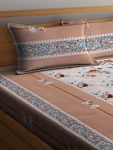 Image of IVAZA 144 TC Cotton All Around Elastic Fitted Printed King Size Double Bed Bedsheet with 2 Pillow Cover (72 inch x 78 inch, Brown)