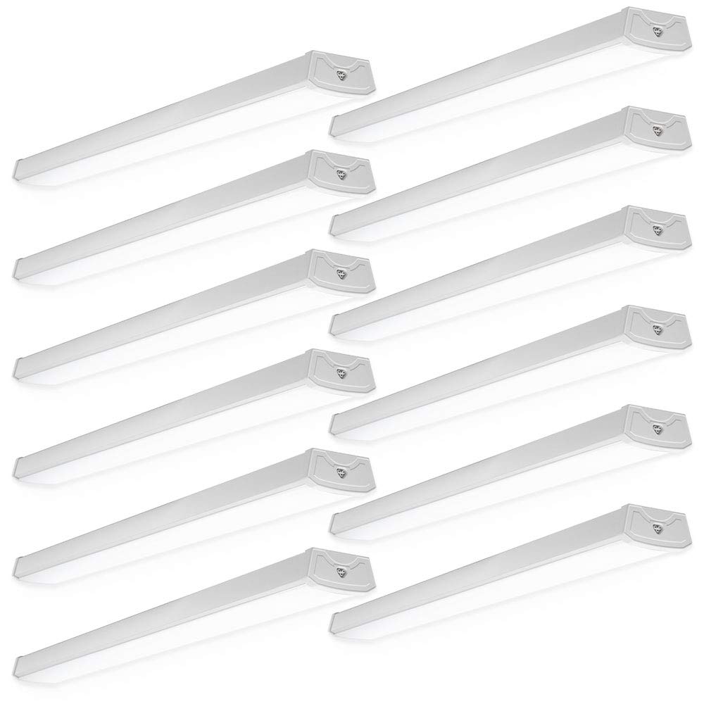 Sunco 12 Pack LED Shop Lights 4ft, Wraparound Fixtures, 40W=300W, Linkable
