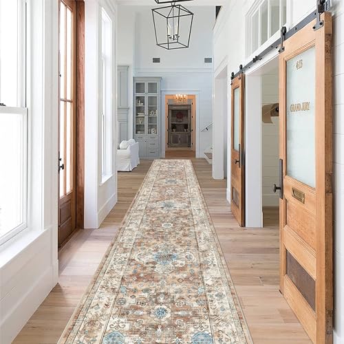 Pauwer Long Hallway Runner Rug 2'6''x14', Boho Washable Runner Rugs with Rubber Backing, Non Slip Carpet Runner for Hallways, Farmhouse Rug Runners for Kitchen Laundry Room Entryway