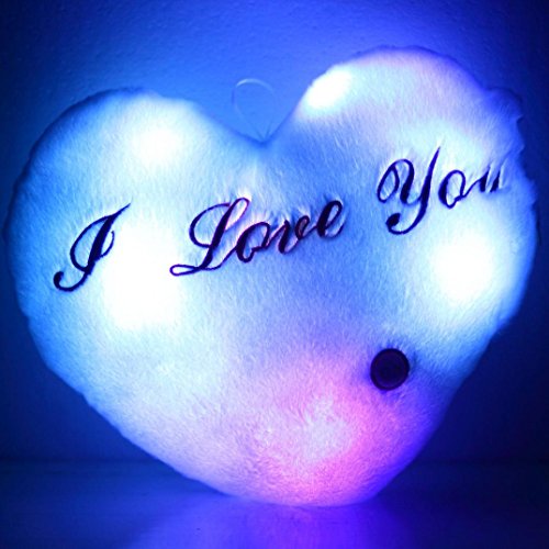 HKFV cojín mágico con iluminación led, con distintas formas, cambia de color, 7 colores, suave, decoración para el hogar, Heart Blue, 38CMX38CM