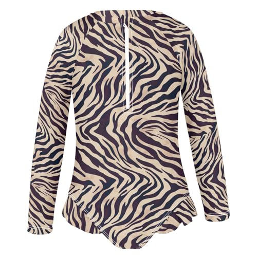 Zebra Pattern Girls Long Sleeve Swimsuit UPF 50+ Rashguard Swimwear One Piece Bathing Suit for 3-12 212166842