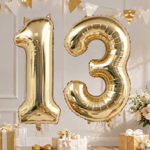 Image of AULE 40 Inch Large 13 Balloon Numbers Light Gold, Big Foil Number Balloons, Giant Helium 31 Happy Birthday Party Decorations for Man and Women, Huge Mylar Anniversary Party Supplies