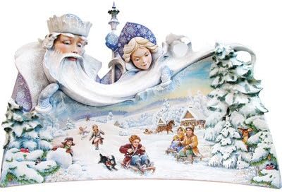 G. Debrekht Polar Bear Santa Composition of 3 on Base One-of-a-Kind Wood Carving