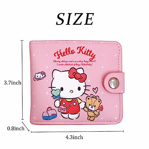 Cute Small Wallet for Women and Girls, Kawaii Leather Slim Purse Bifold Card Holder Coin Pocket and ID Window, 2Pcs Set2