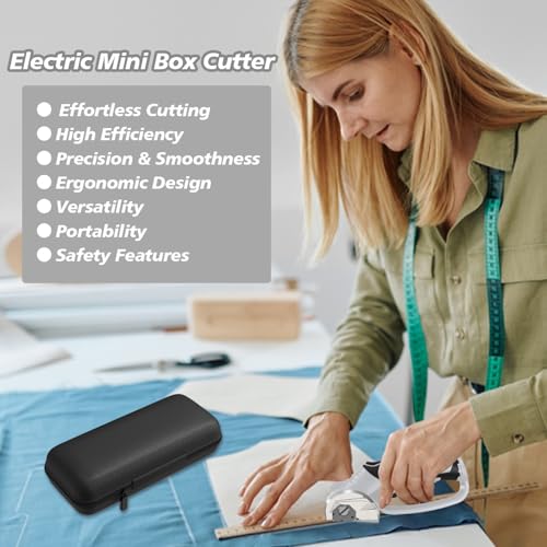 Image of Cordless Electric Scissors, 4V Rechargeable Box Cutter & Cardboard Cutter with LED Light, Safety Lock - Rotary Cutter for Fabric, Leather, Carpet, Plastic, Crafting, Sewing with Storage Box (Grey)