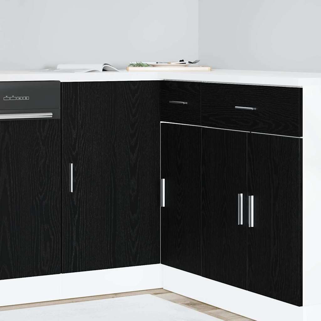 Armadio angolare da cucina nero effetto quercia in legno 86 x 46 x 81,5 cm con anta, ampio spazio per cucina, sala da pranzo e dispensa, versatile armadio multiuso