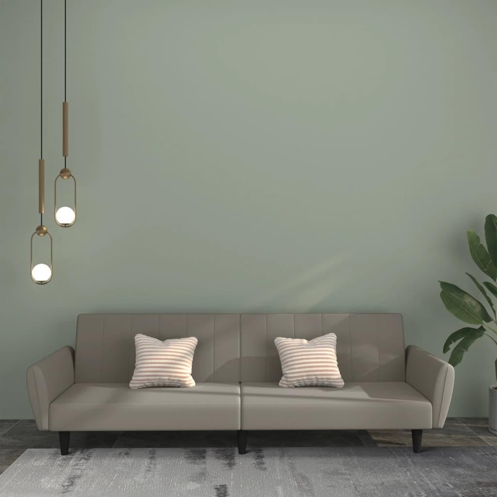 Canapé-lit 2 places en velours gris clair avec fonction de sommeil, peu encombrant et extensible, meuble rembourré robuste pour salon, chambre d'amis, bureau et home cinéma, canapé confortable