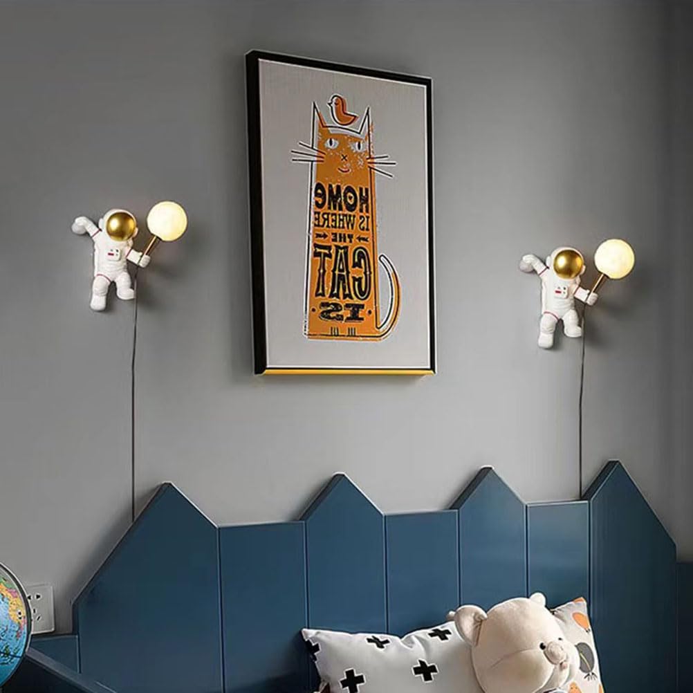 AoLa Lampa ścienna Księżyc Astronautyczna lampa ścienna do pokoju dziecięcego z przełącznikiem wewnątrz z wtyczką i kablem dziecięca lampka nocna Astronauta z nadrukiem 3D Lampka nocna do pokoju