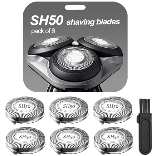 SUPERNB SH50 Shaver Replacement Heads Compatible with Philips Norelcos Series 5000 Razors, Rotary Replacement Blades with High Performance - Fast, Smooth and Close, 6Packs.