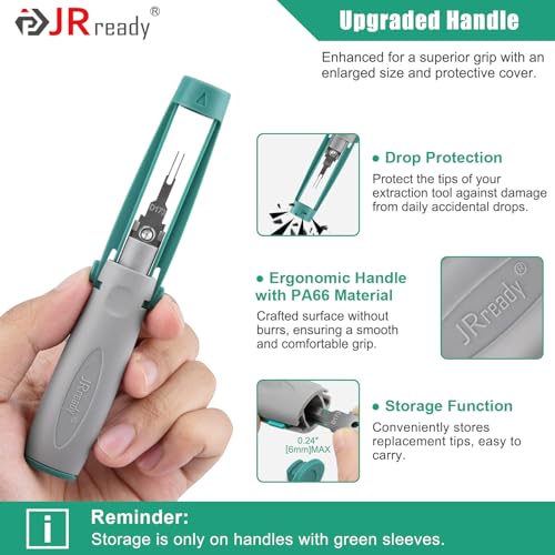 Image of JRready Upgraded Terminal Removal Tool Kit 10PCS Pin Extractor Tools with Handle Storage and Protective Cover Terminal Release Tool for Molex TE /AMP Harting D SUB Connectors(JRconDRK00A10-03)
