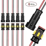 2 Pin Connector(6 kit), 18 AWG Automotive Electrical Connectors, Waterproof Wire Connectors, 2 Pin...