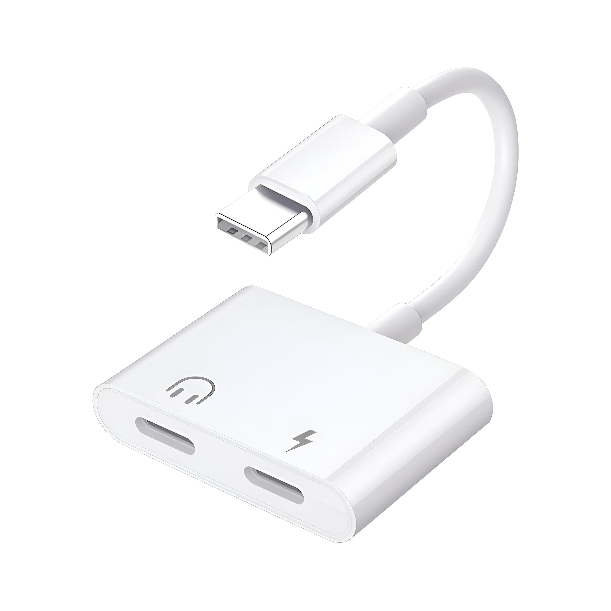 USB C to Dual USB C Audio Headphone and Charging Adapter, 2-in-1 Dual USB C Splitter for iPhone 15/ Pro Max/Plus, Compatible with ipad Pro/Air, Galaxy S23/S22/S21, Google Pixel 7/6/5/4