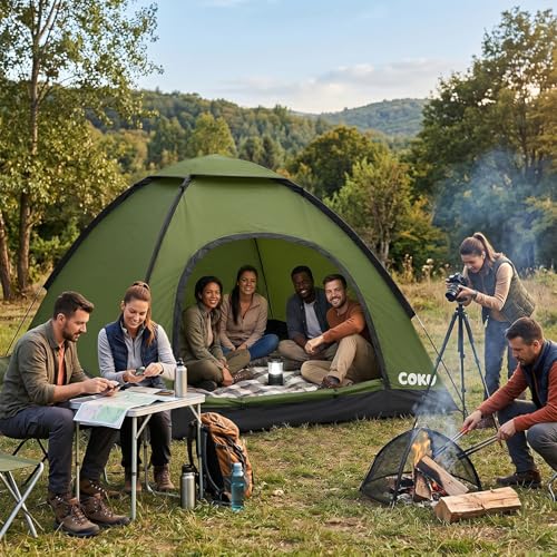 Image of Coku Camping Tent for 8 Persons, Lightweight Backpacking Dome Tent with Mosquito Net, Waterproof Outdoor Tent, Easy Setup for Camping, Hiking, Trekking, Picnic, Travel (8 Person Tent)