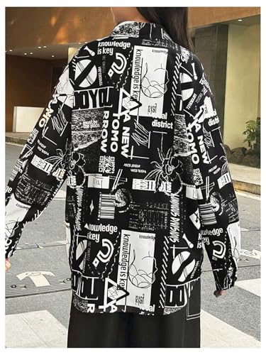 MakeMeChic Girl's Letter Graphic Button Down Shirts Oversized Long Sleeve Blouse Top2