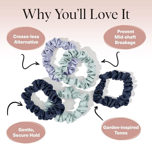 Image of Kitsch Ruched Satin Scrunchies for Women - No Crease, Frizz-Free Sleep | Softer Than Silk Scrunchies Gentle On Hair Scrunchies for All Hair Types | Stylish Hair Accessories - Garden Bouquet, 5pcs