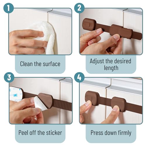 Image of Bates- Child Safety Strap Locks, 8 Pack, Brown, Baby Cabinet Locks with Adjustable Strap Length