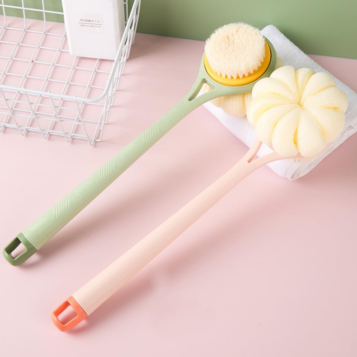 Long Handle Back Scrubber Bath Brush with Dual-Sided Soft Nylon Bristles 2-in-1 Exfoliating Body Cleaner for Shower and Bath, Suitable for Women and Elderly