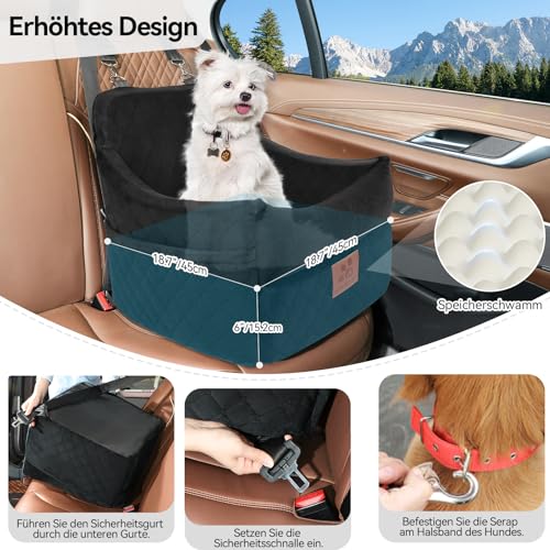 GL GLENSLAVE Hunde-Autositz für kleine/mittlere Hunde, Hundeautositz mit Dicker Polsterung unter 35 Pfund, Abnehmbarer, waschbarer Autositz für Haustiere (schwarz)