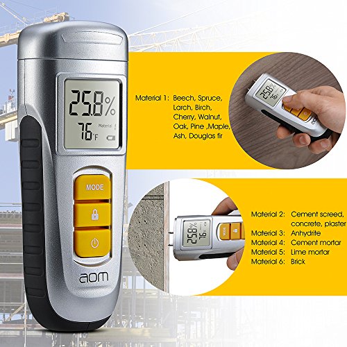 Moisture Meter, Digital Moisture Detector Moisture Tester, Water Leak Detector, Pin Type, Damp Tester Dampness Meter with 6 Modes for Wood Building Material Firewood Walls Paper Floor (Silver) - Thumbnail 2
