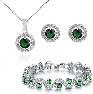Crystalline Azuria Jewellery Sets for Women Wedding Jewellery Sets Bridal Set with Necklace and Earring for Bride Cubic Zirconia Bridesmaid Jewellery Green Simulated Emerald Jewellery