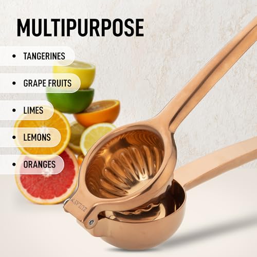 Image of Zulay Kitchen Lemon Squeezer Stainless Steel - Premium Quality, Heavy Duty Solid Metal Squeezer Bowl - Large Manual Citrus Press Juicer and Lime Squeezer Stainless Steel - Rose Gold