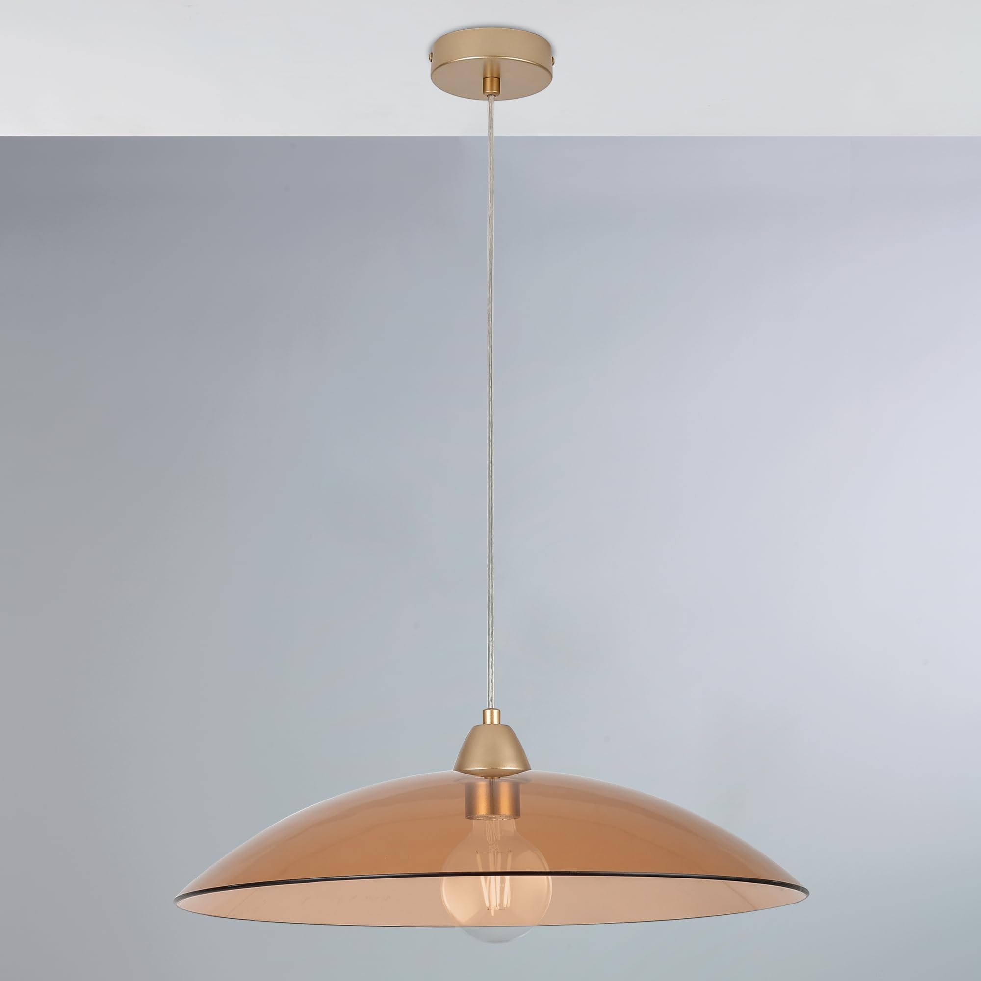 LEOLUX Alexander – Lampadario a Sospensione Moderno Ø50 cm – Design Minimal in Vetro – Attacco E27 LED – Ambra – Lampada da Soffitto per Cucina, Soggiorno e Tavolo da Pranzo
