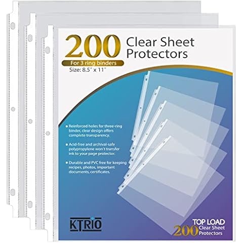 KTRIO Sheet Protectors 8.5 x 11 inch Clear Page Protectors for 3 Ring Binder, Plastic Sleeves for Binders, Top Loading Paper Protector Letter Size, 200 Pack Cover