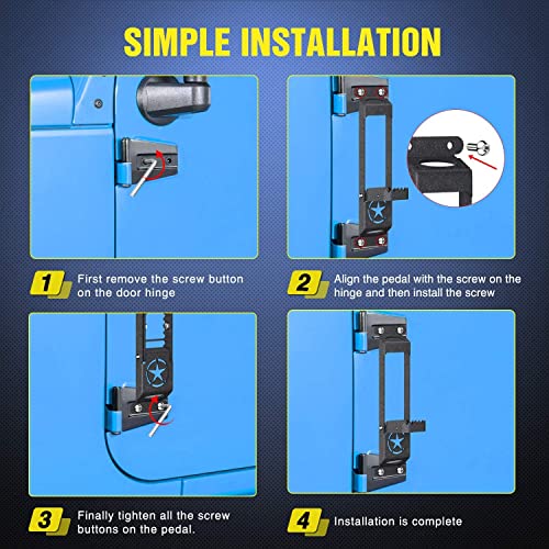 Image of Nilight Door Hinge Steps - Metal Foldable Foot Pegs Exterior Car Accessories for 2007-2017 Jeep Wrangler JK JKU & 2018-2020 Jeep Wrangler JL JKU - Pack of 2