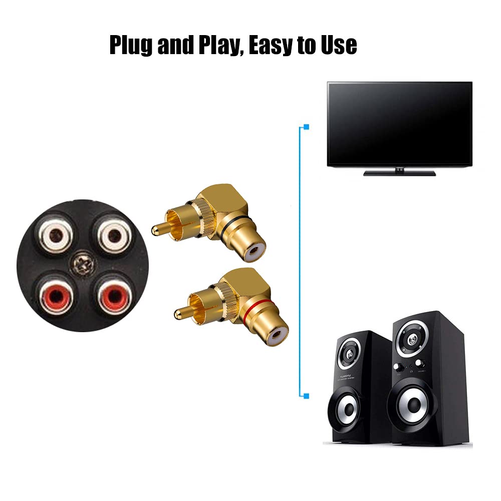 Cinch-Winkeladapter, 90° Buchse auf Stecker, vergoldeter Stecker für Wandfernseher als Platzsparer