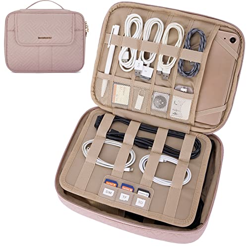 BAGSMART Electronic Organizer,Travel Cable Bag,Double Layer Tech Bag,Electronics Accessories Carry Bag for 9.7 inch iPad, Kindle, Power Adapter Pink M