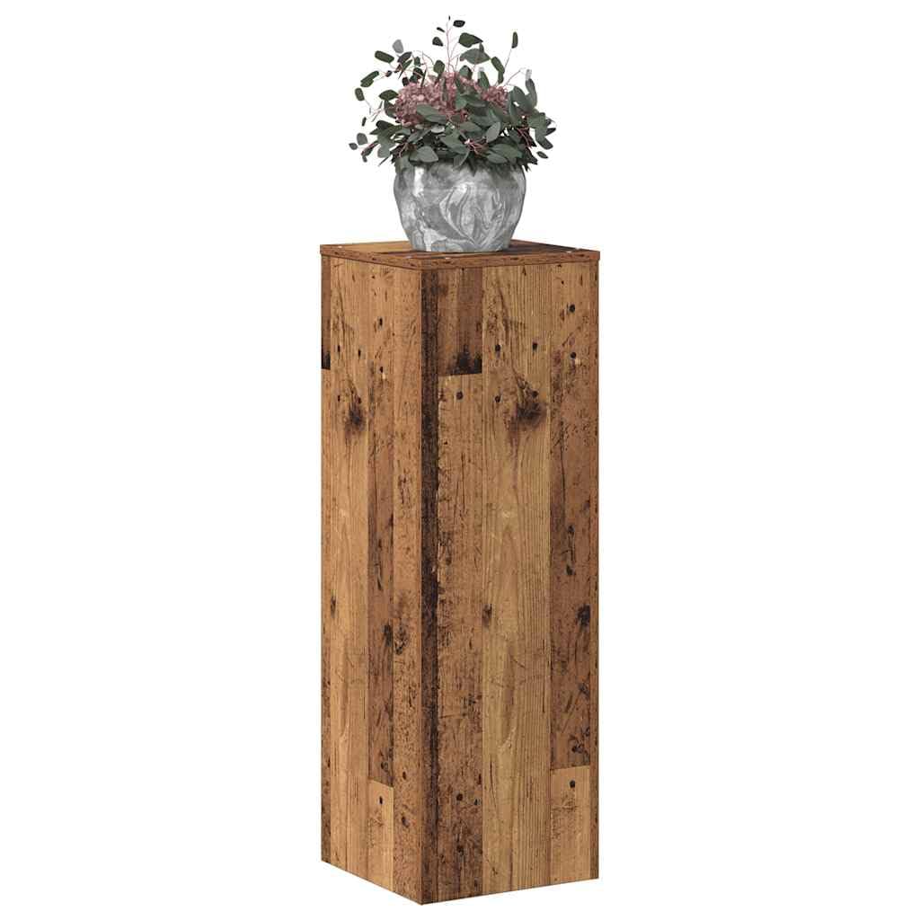 Stojak na rośliny o wyglądzie starego drewna 33 x 33 x 100 cm materiał drewnopochodny | Stabilna górna płyta, wypełniona piaskiem, uchwyt ścienny w zestawie, zmywalny na mokro