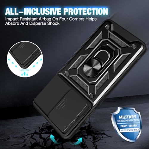 Image of Heavy Duty Back Case Cover for Oppo Reno 13 Pro 5G, Shockproof Oppo Reno 13 Pro Back Cover, Ring Case with Kickstand and Camera Protection Shutter - Black