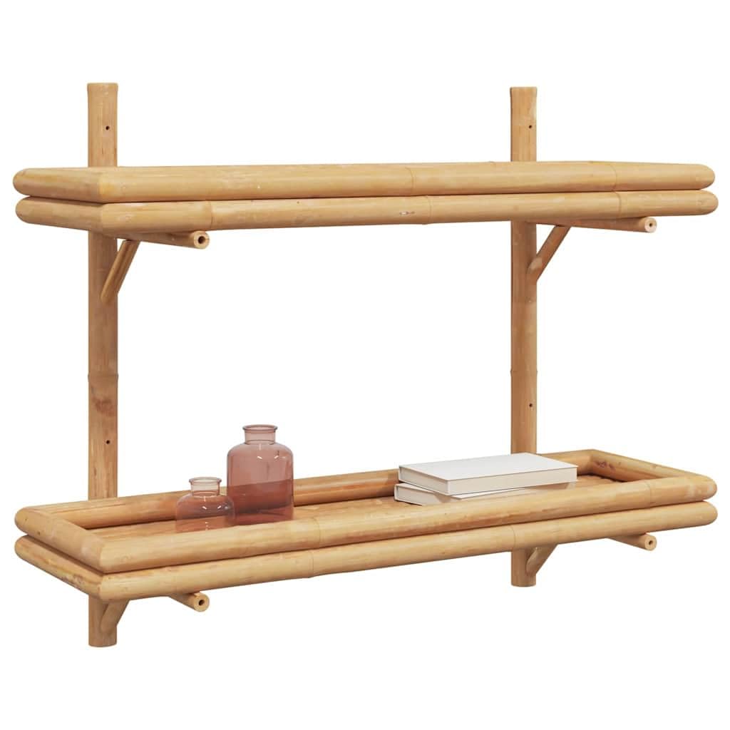 Estantería de pared (bambú, 75 x 26 x 60 cm, 2 niveles de almacenamiento para libros, decoración, baño, cocina y sala de estar