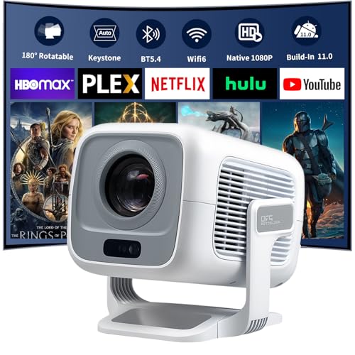 【SHORT THROW】Mini Portable Projector with WiFi 6 and Bluetooth 5.4 Smart Projector 1080P Support...