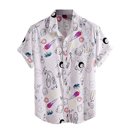 Chemise hawaïenne blanche manches courtes homme XXXL vêtement été grande taille casual
