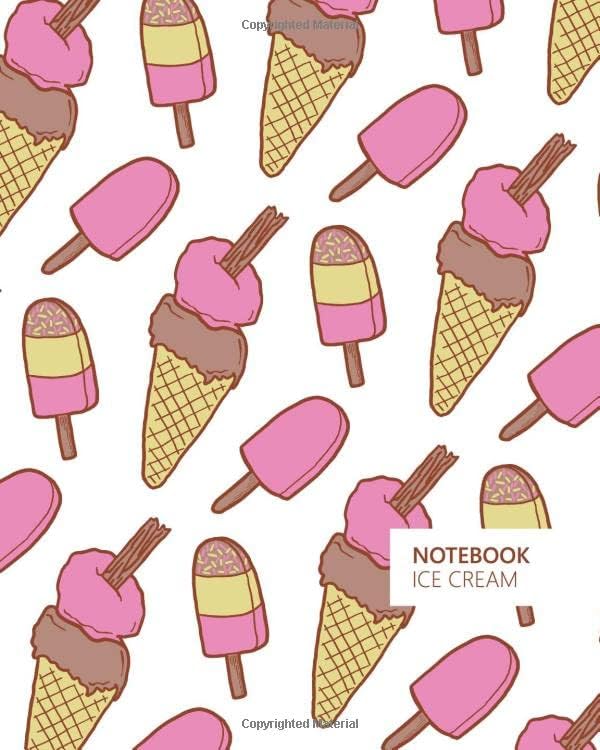 Ice Cream Notebook: (White Edition) Fun notebook 192 ruled/lined pages (8x10 inches / 20.3x25.4 cm / Large Jotter)