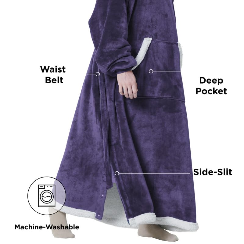Image of Bedsure Wearable Blanket Hoodie, Long Hooded Blanket Sweatshirt as Birthday Gifts for Women, Cozy Sherpa Hoodie for Adult, Small, Dark Purple